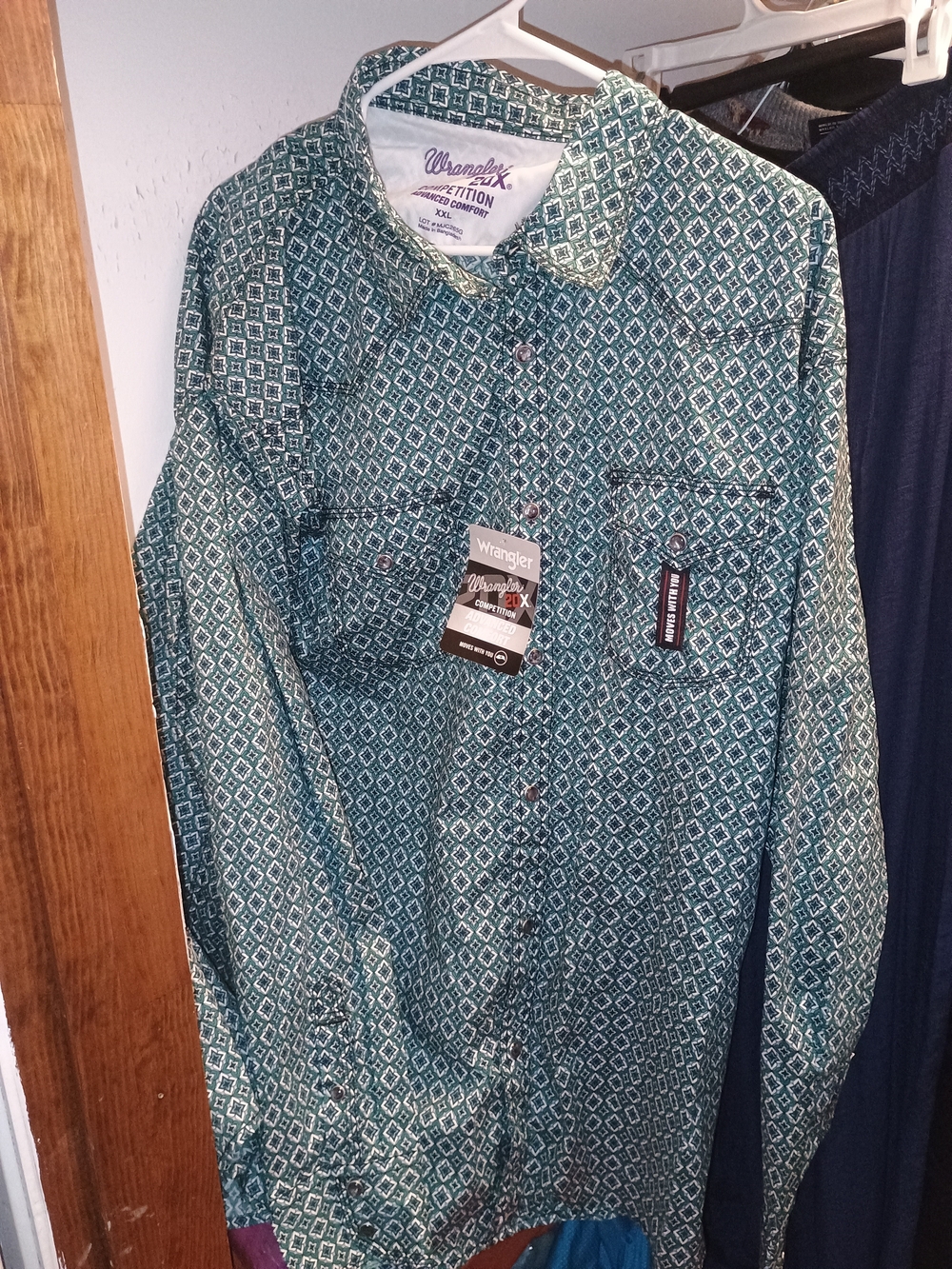 Wrangler Teal Diamond Print Western Shirt